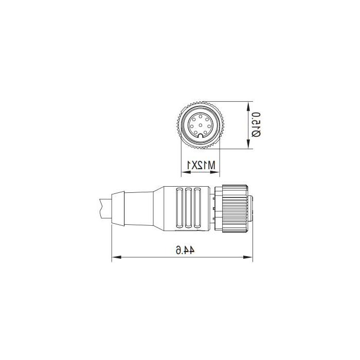 M12 8Pin、母头直型、单端预铸PUR柔性电缆、黑色护套、64S421-XXX